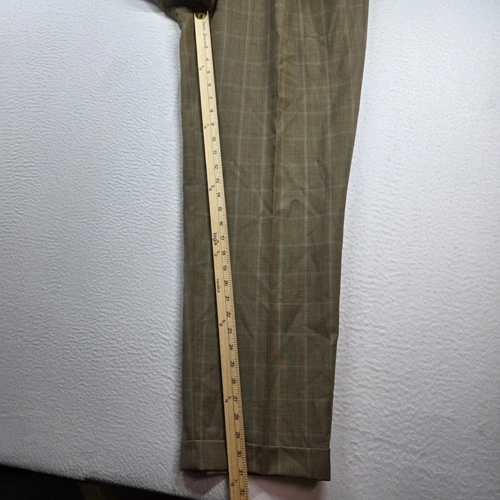 Linea Naturale Luxe Dress Pants Men 34 Tan Windowpane Wool Super 120 Italy